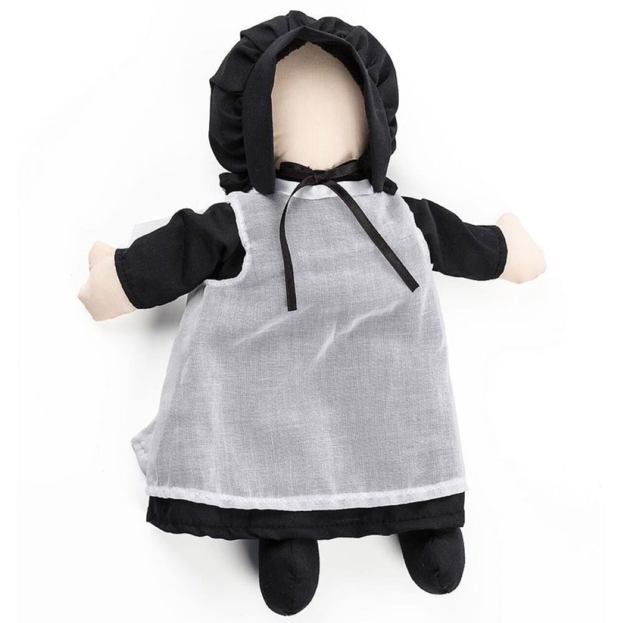 Aurora World Traditional Soft Cloth Amish Doll No Face Plain Clothes Bonnet Apron Black Dress